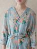 Johnature Women Vintage Print Floral Bandage Dresses V-Neck Long Sleeve High Quality Robes Spring Button Dress