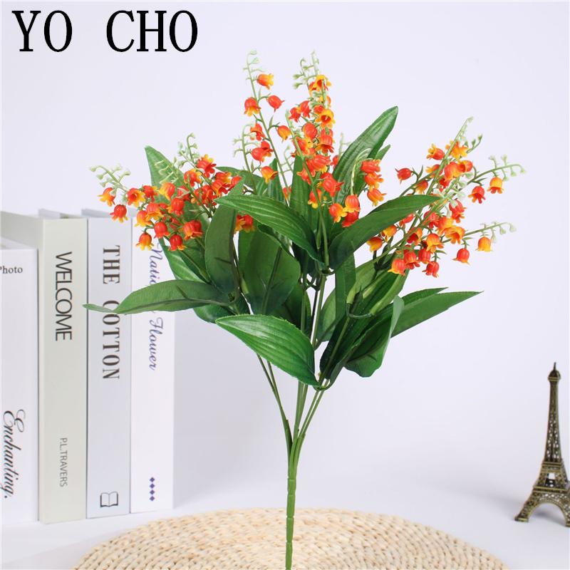 Artificial Flowers Lily of the Valley 7 Branches Fake Plastic Lily Flower Bridal Bouquet Wedding Party Decor Flores Artificiales