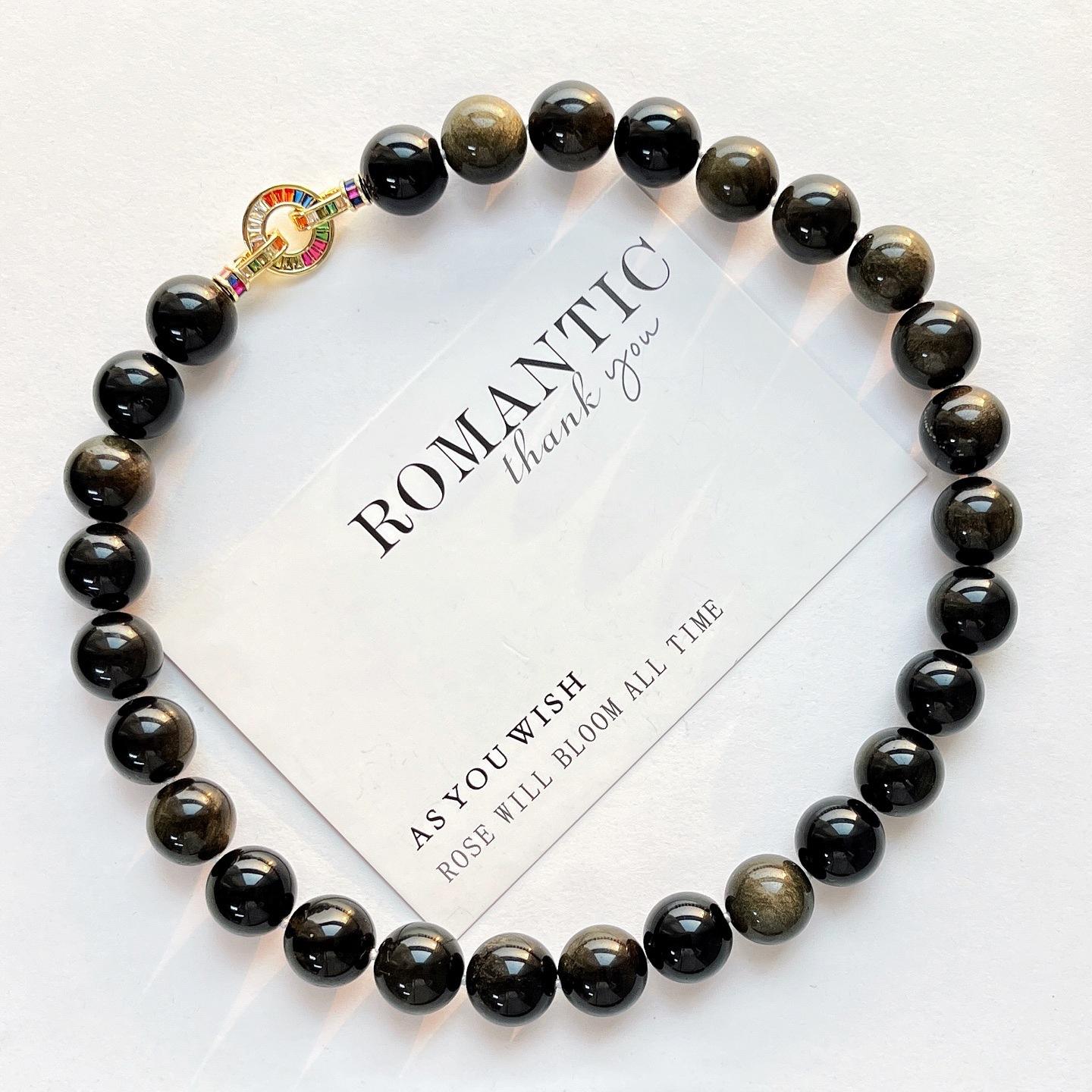 14Mm High Quality 7A Obsidian Premium Sense Necklace Clavicle Chain