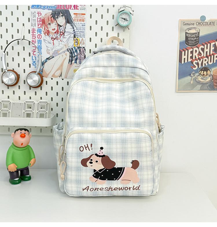 Schoolbag New Large Capacity Plaid Cute Backpack Youth Fashion Student School Bag Going Out Lightweight Cartoon Casual Backpack
