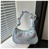 Sweet Flower Pleated Underarm Bag Nylon Zipper Floral Shoulder Bag Lightweight Large Capacity Girls Handbags