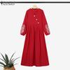 ZANZEA Women Print Patchwork Elasticated Cuffs Lantern Sleeves Casual Long Dress