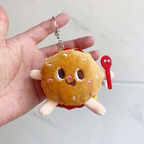 Colgante de Muñeco de Peluche de 11 cm Encantador Hamburguesa Papas Fritas Comida Rápida Juguete de Peluche Adorno para Bolso Muñeco de Peluche Suave Relleno Dibujos Animados Llavero de Peluche Regalo de Cumpleaños