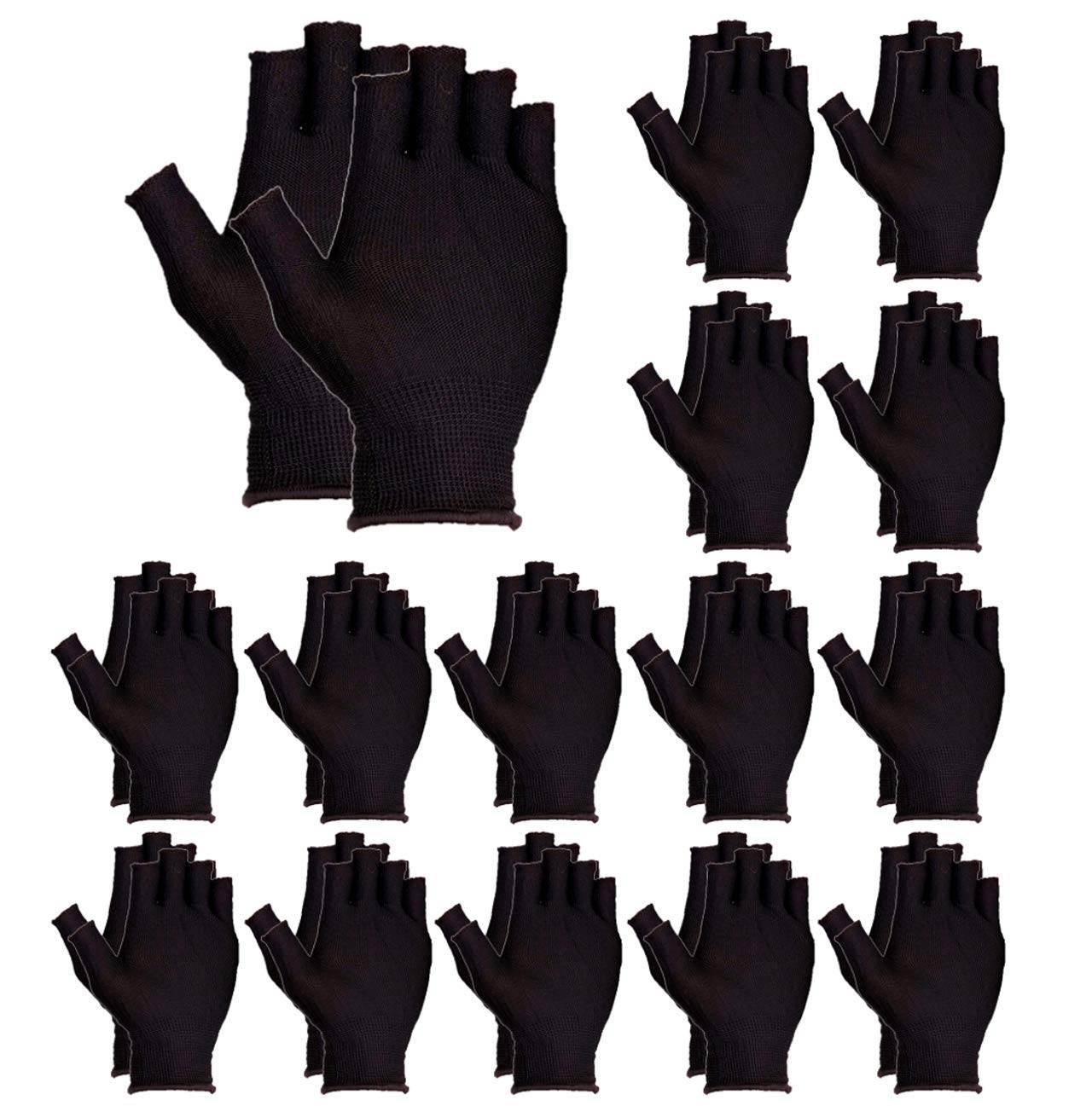 

Heizi Fingerless Work Gloves, 15-Pair Set, Fingerless Work Gloves, Non-Slip, Stretchable, Sweat-Reducing, Black