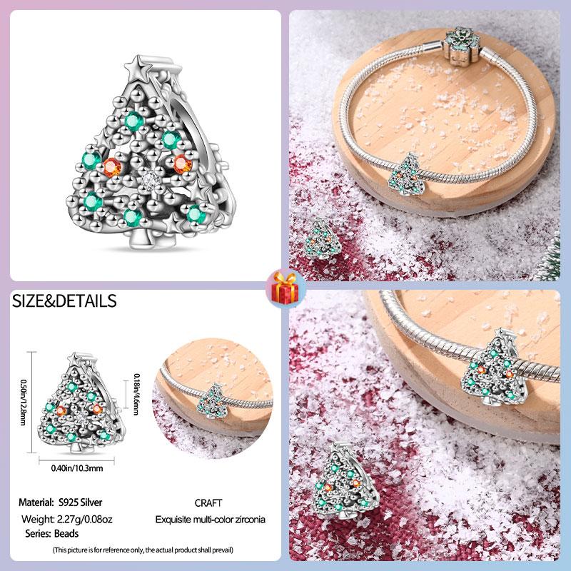 Copper Christmas Glazed Snowflake Tree Charms Beads Fit Original Bracelet Necklace Fine Jewelry Women Diy Gifts