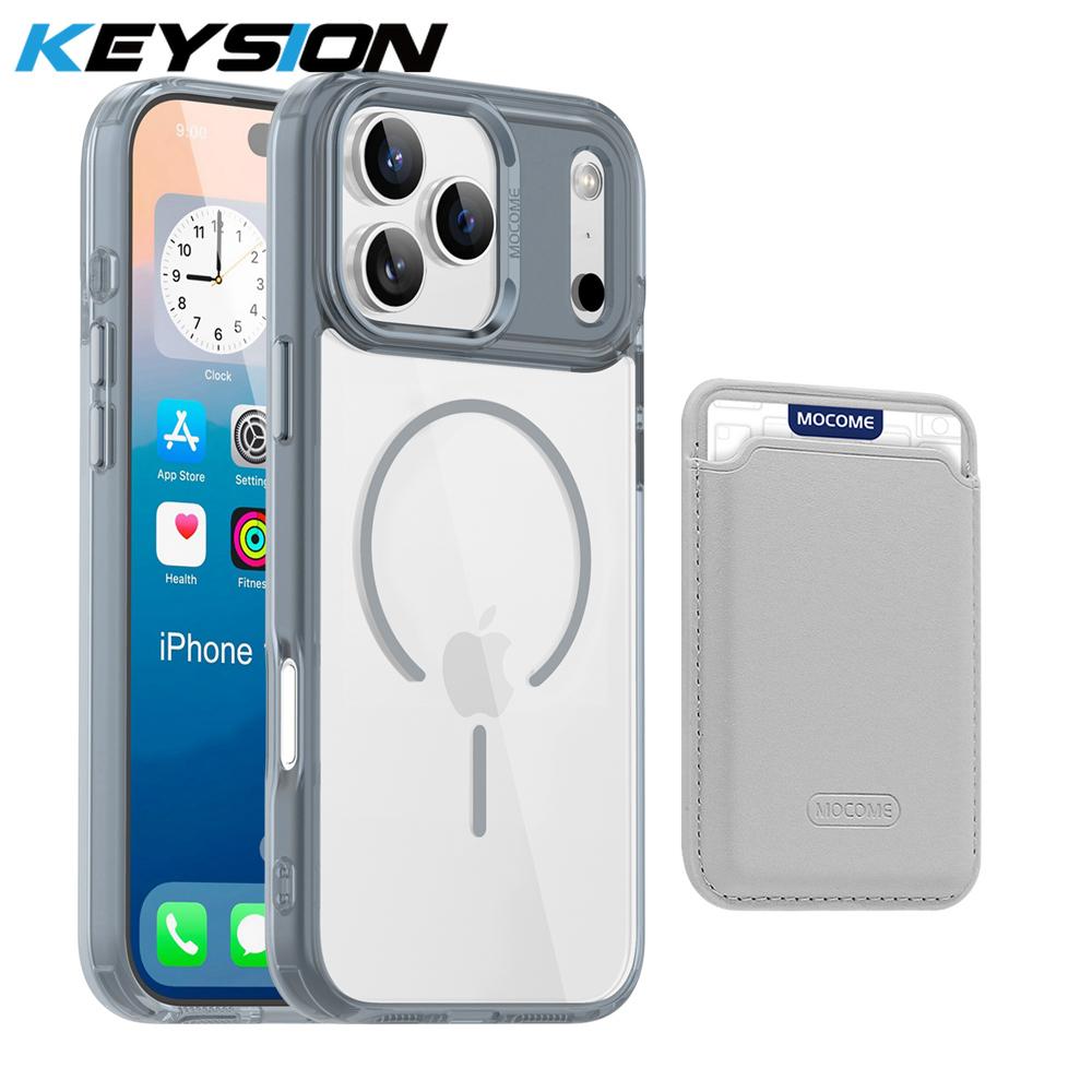 KEYSION Magnetic PU Card Holder Bag Phone Case for MagSafe for iPhone 17 Pro Max 17 Air Transparent TPU+PC Shockproof Back Cover