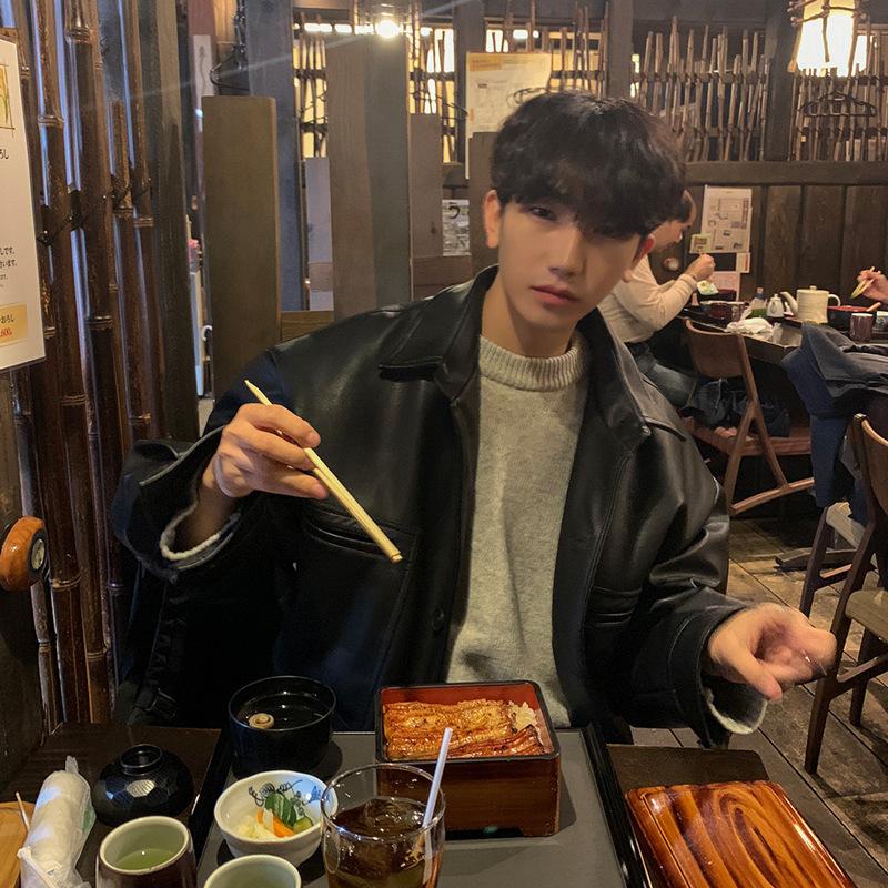 Men's Thickened Winter Japanese Leather Jacket, Handsome Loose Leather Jacket, Korean Style New Warm Outer Layer