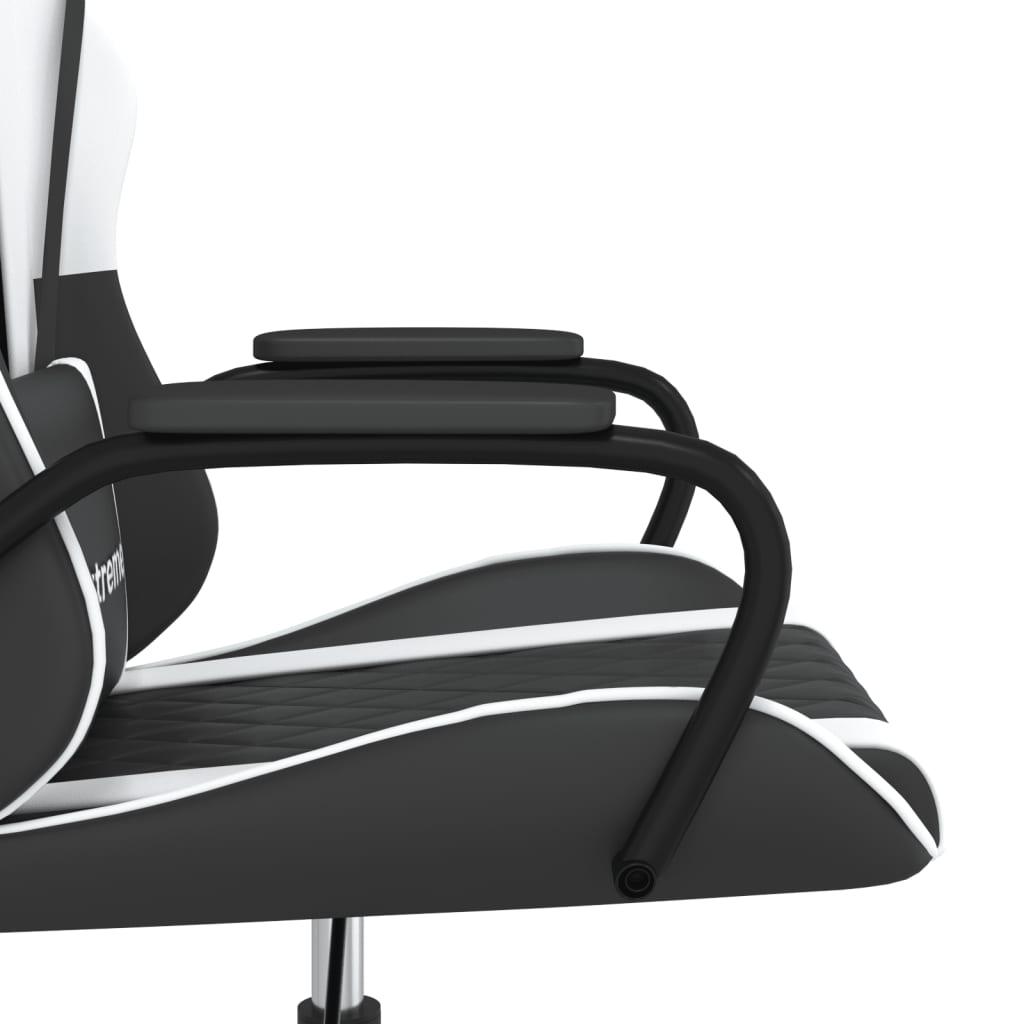 Gaming Chair with Massage Function Black and White Faux Leather