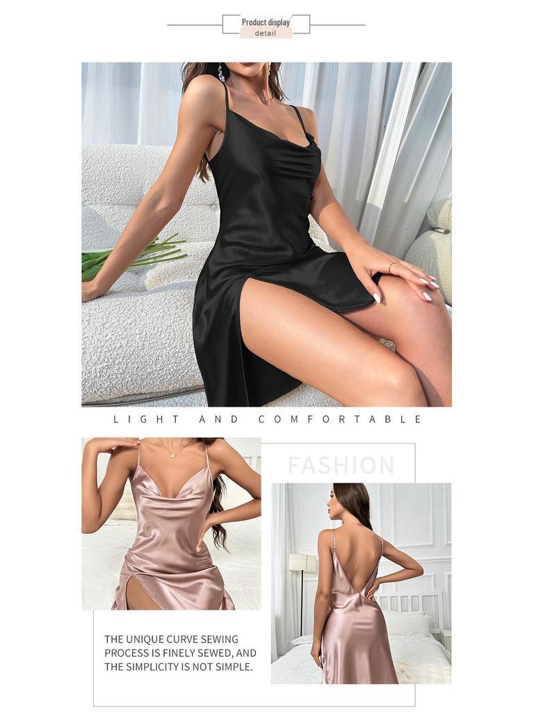 European Silk Pajamas: Sexy Slit Camisole Backless Nightgown