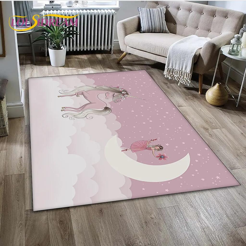 3D Cute Ballet Girl Ballerina Unicorn Cartoon Area Rug,Carpet for Home Living Room Bedroom Sofa Doormat Decor,Non-slip Floor Mat