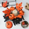 2Pcs Halloween Rings Wreath Black Artificial Maple Leaf Holder Table Centerpieces Fall Thanksgiving Party Decor