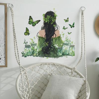 Watercolour Back Girl Butterfly Bedroom Living Room Home Wall Background Beautification Decoration Wall Stickers