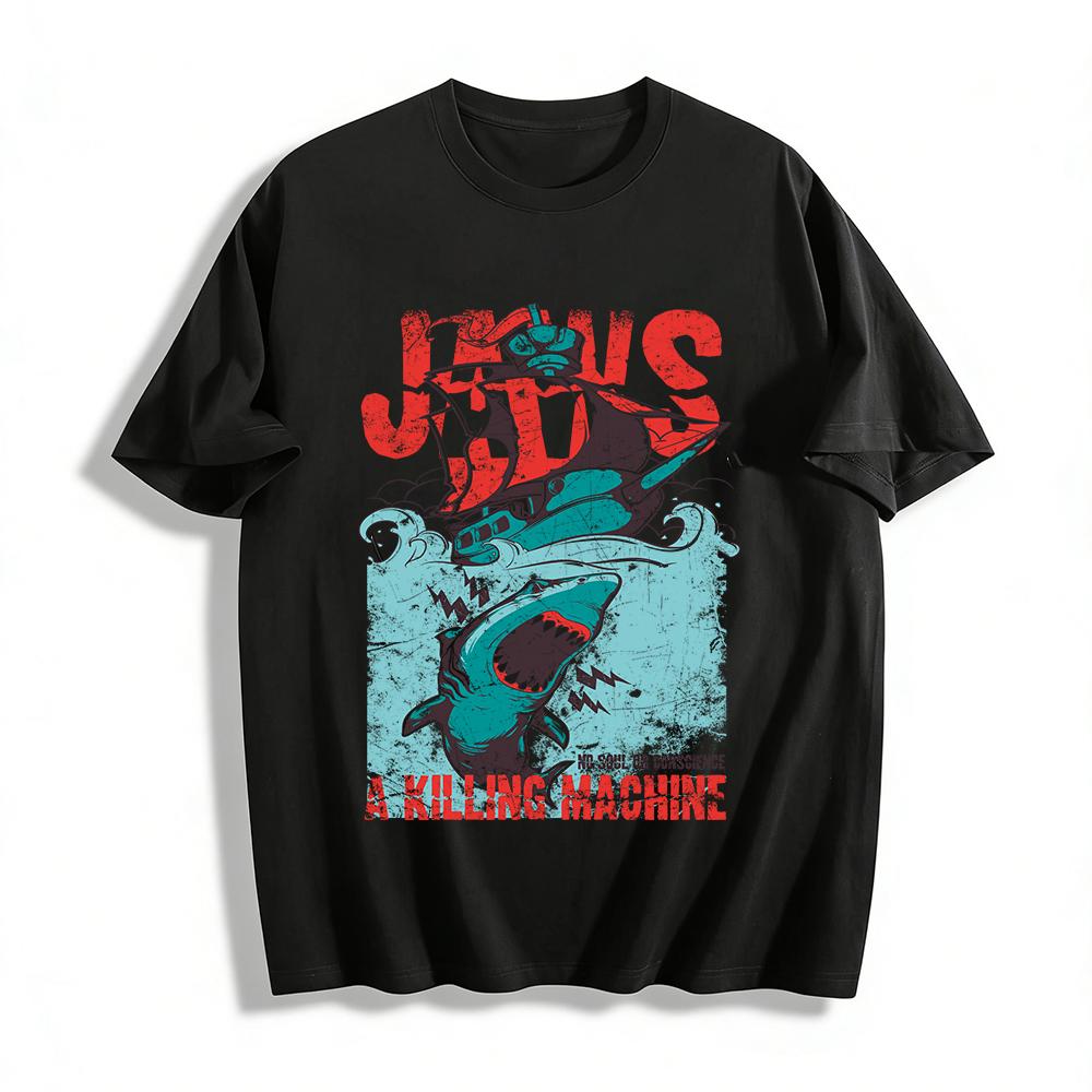 

Vintage Killing Machine Shark Pirate Ship Graphic Casual Tee Pure cotton T-shirt XXS