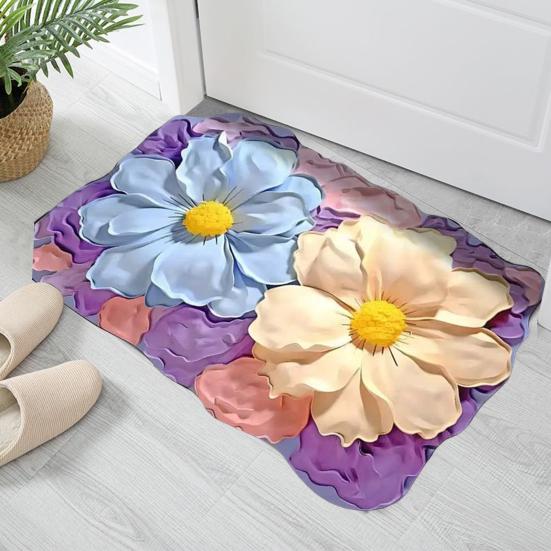 Floor Mat with Anti-Slip Bottom Quick-Drying Material 3D Floral Pattern Bathtub Mat Bathroom Kitchen Entryway Decor