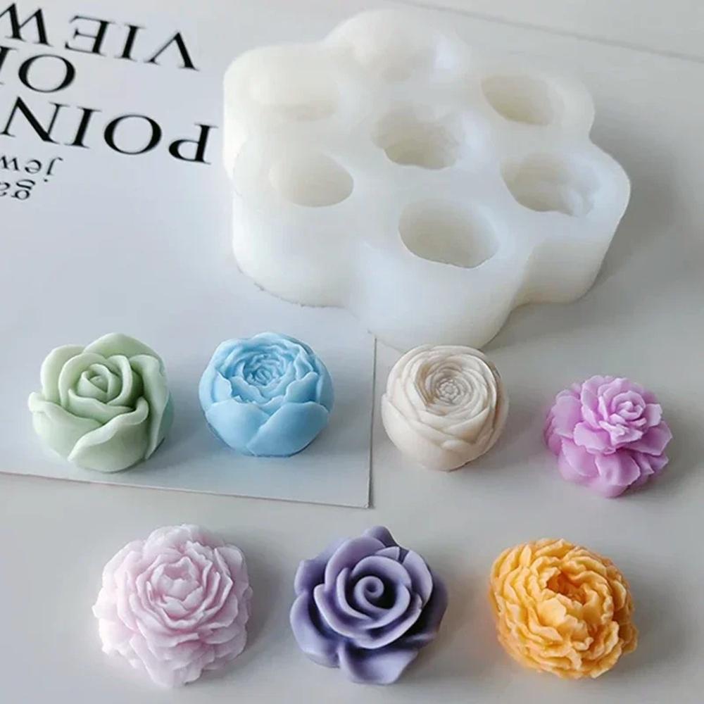 7pcs Flowers Silicone Candle Mold 3d Peony Flower Soap Gypsum Resin Casting Mould Diy Chocolate Cake Baking Tool Wedding Gift