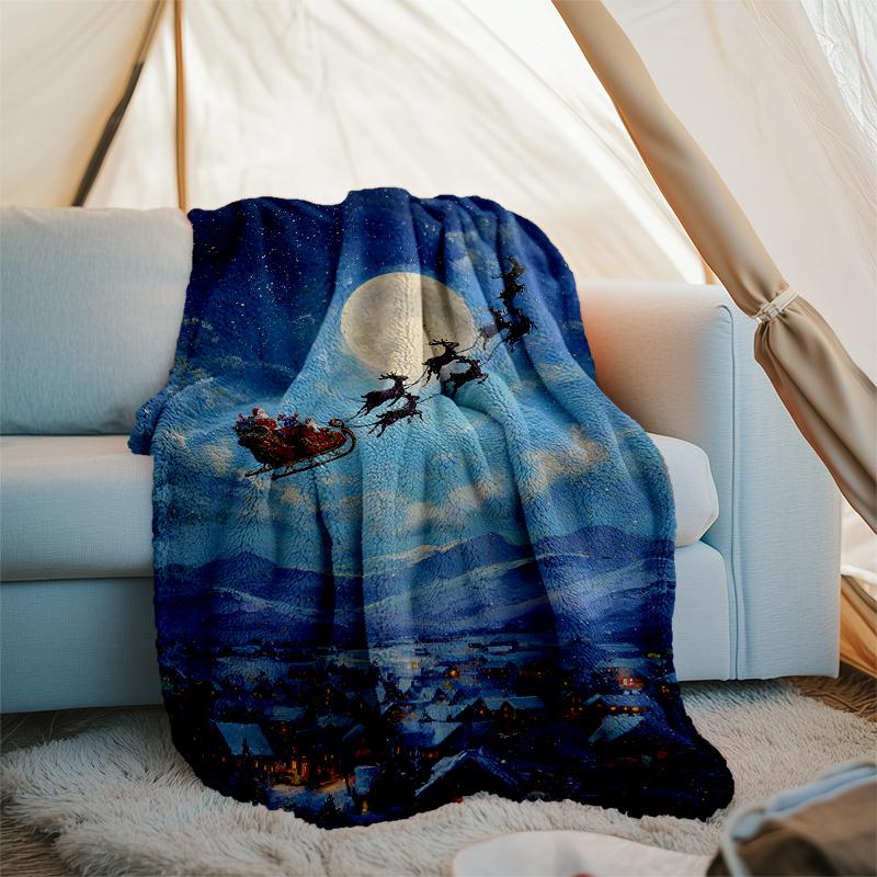 Christmas Santa Claus Theme Printed Blanket - Perfect for Couch, Bed, Travel & Outdoor Use | Machine Washable, Cozy & Durable.
