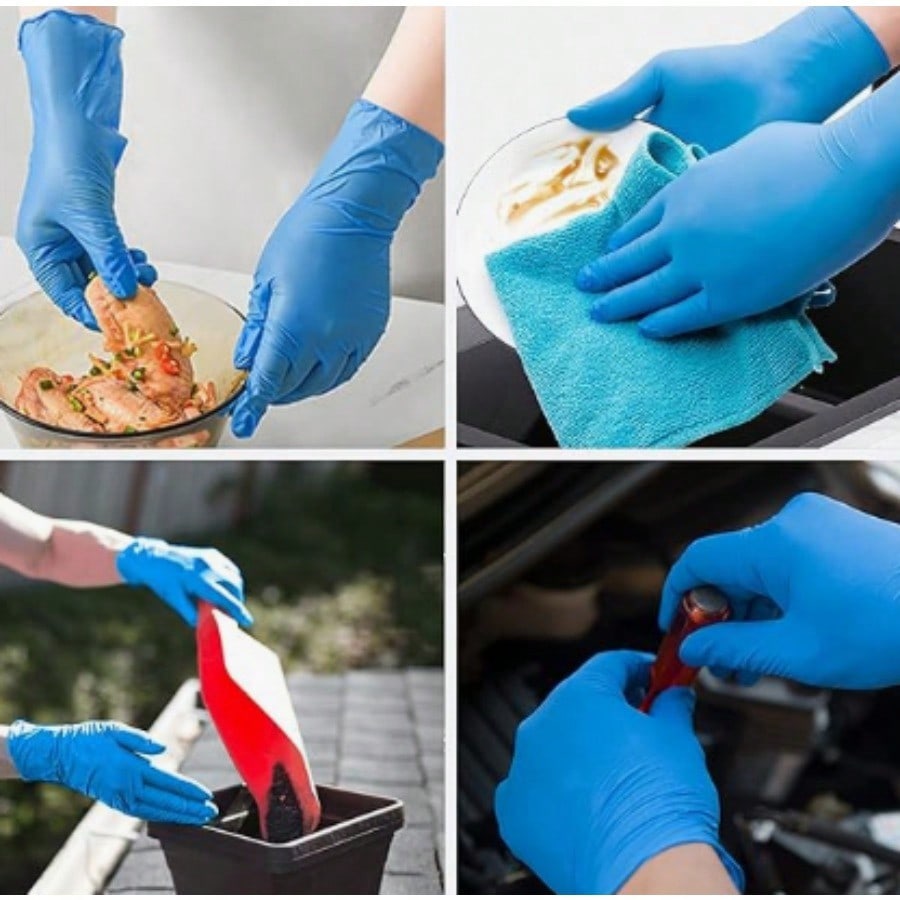 100Pcs Strong Nitrile Gloves - Flexible Blue Disposable Gloves for Cooking, Cleaning, Industrial Safety  Exfoliating Gloves