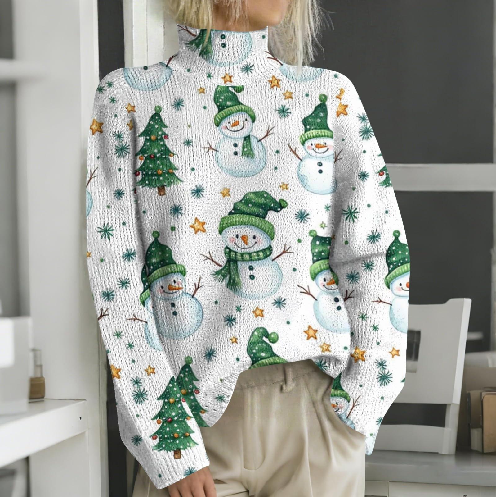 

Рождественские толстовки для женщин Вязаный свитер Милая рубашка Осенняя водолазка Пуловер Топы XXL зелёный