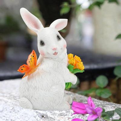 Landscape Lamp Rabbit Figurine,with Butterfly and Tulip Garden Decoration Animal Ornament for