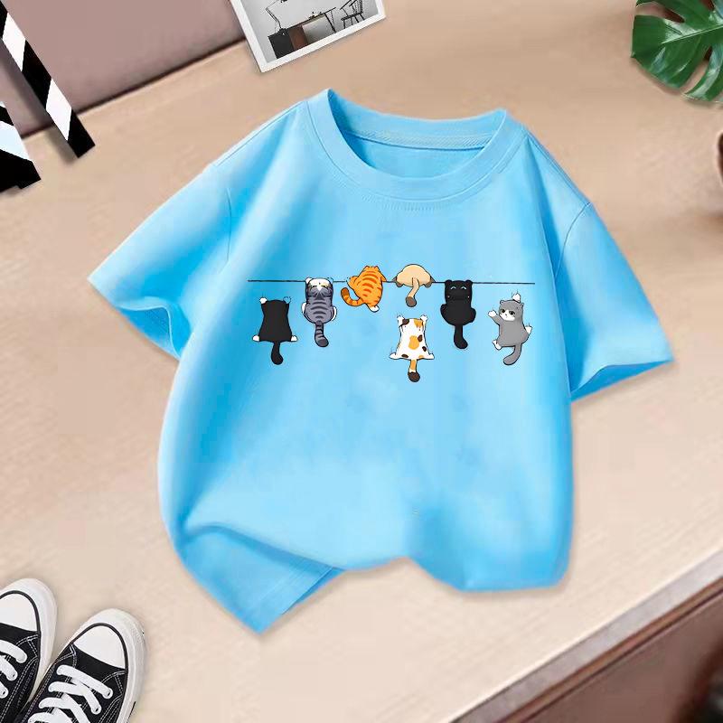 Children's Casual Short-sleeved T-shirt - Summer Boys' and Girls' Casual Cute Cat T-shirt