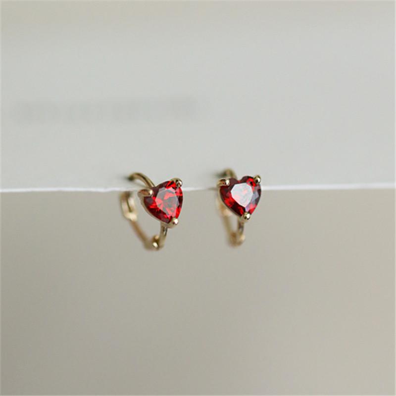 925 Sterling Silver Plated 14K Gold French Zircon Heart Earrings for Women Sweet Temperament Party Jewelry Accessories Gold