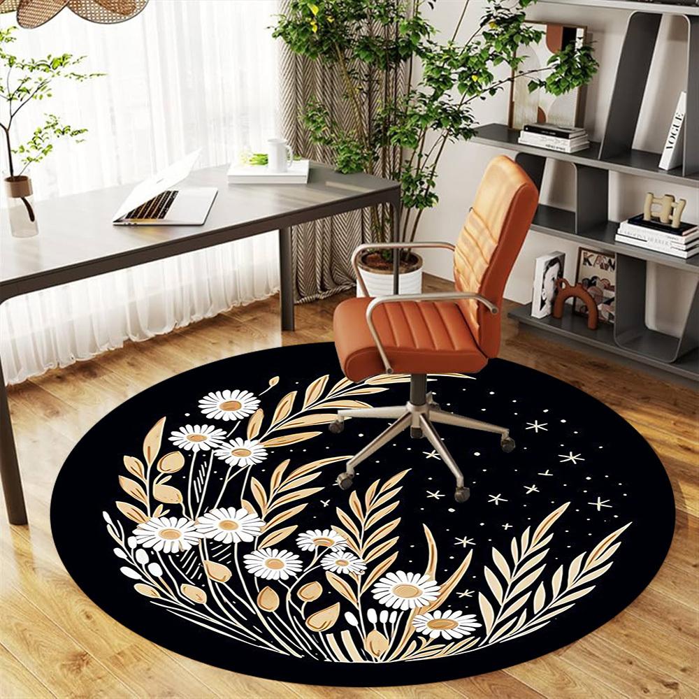 1pc Flowers Night Round Chair Mat Area Rug - Non-Slip, Floor Mat for Office, Bedroom, Home Decor Christmas Gift-1002364