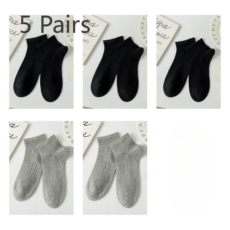 

5 пар мужских осенних однотонных сетчатых спортивных дезодорирующих хлопковых носков с низким верхом и коротким паголенком, впитывающих пот 5 Pairs