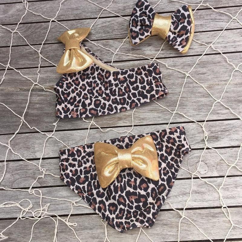 3pcs Kids Baby Girl Leopard Print Bikini Set Swimwear Swimsuit Bathing