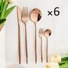 6People Gold Cutlery Set Mirror Stainless Steel Dinnerware Set Knife Cake Fork Tea Spoon Silverware Flatware Party Western Kitchen Tableware
