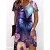 3D Colorful Butterfly Pattern Printed Dress Women's Summer Short Sleeve V-Neck Casual Vacation Dress