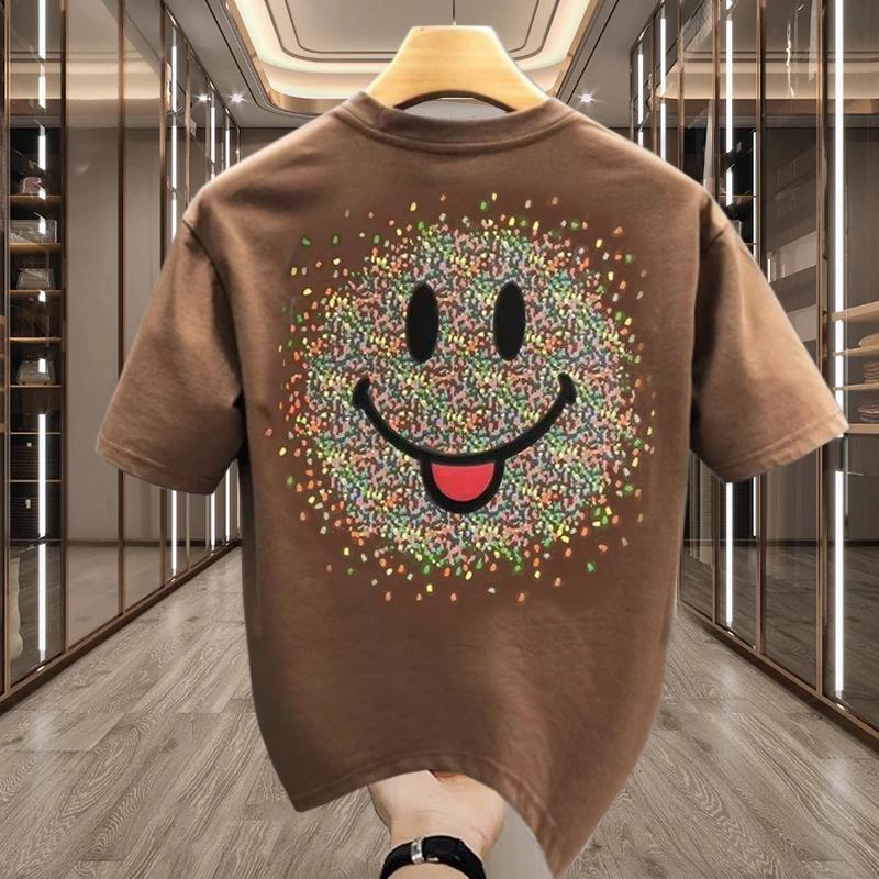 

Модная футболка с коротким рукавом, мужская летняя новая модная футболка с круглым вырезом и принтом смайлика, модная брендовая свободная футболка с половиной рукава 5XL коричневый