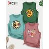 Sunflower and Butterfly Combination Gift Print Pattern Round Neck3Pack of Sleeveless Vests for Women In Spring, Summer, and Autumn
