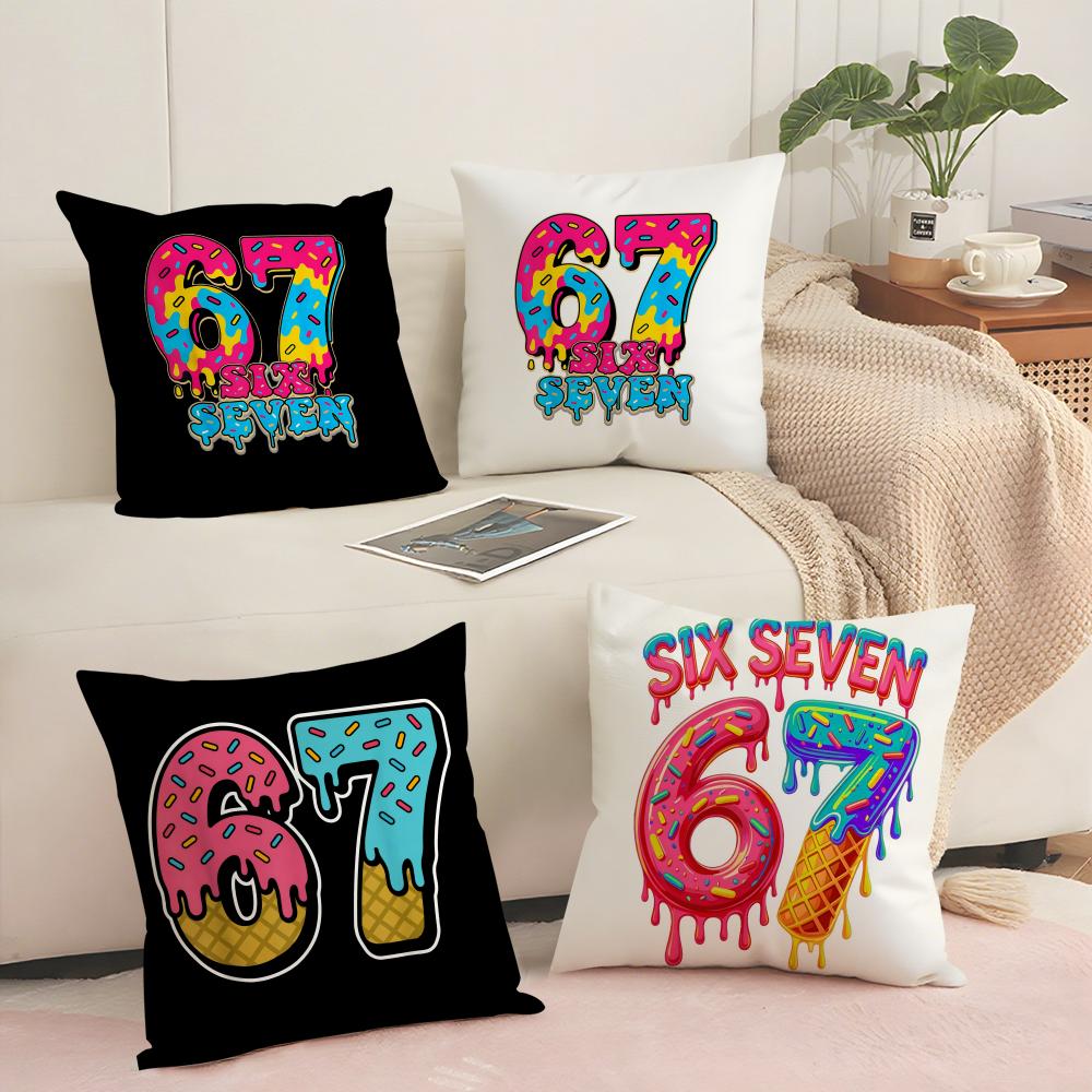 Funny 67 six seven Cushion Cover Pillowcase Ultra Soft Skin Friendly Fabric Cloud Like Comfort Concealed Zipper