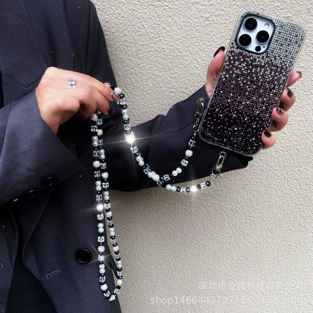 New Crystal Phone Chain High-End Feel Phone Strap Crossbody Wearable Fashion Rhinestone Ball Pearl Neck Strap Wholesale