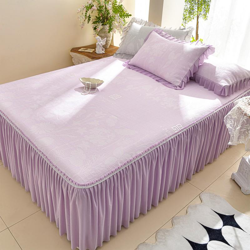 Princess Style Cooling Bed Skirt Set with Ruffled Lace Bedspread - Ice Silk Bean Mat for Summer