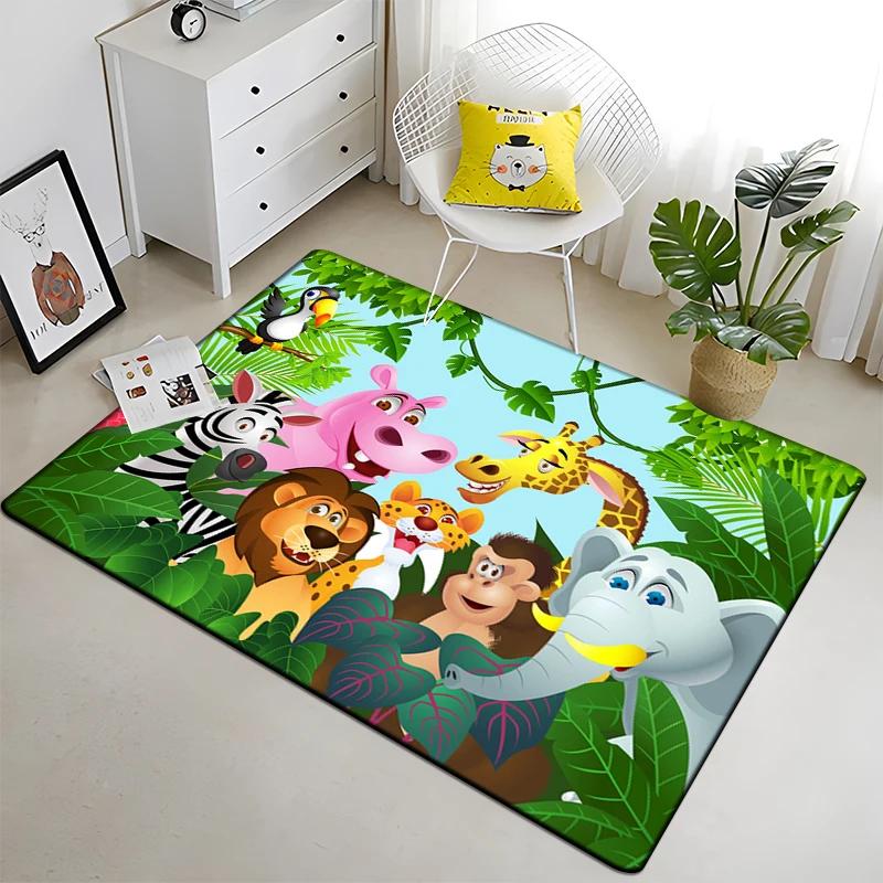 Cute Jungle Animal Carpet Area Rugs Anti-slip Doormat 3D Print Cartoon Animals Carpet for Living Room Bedroom Decor Child Gifts