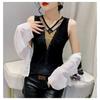 Temperament V-neck Tank Top Women's Fashionable Hot Diamond Mesh Sleeveless T-shirt Women's Western-style Base Top
