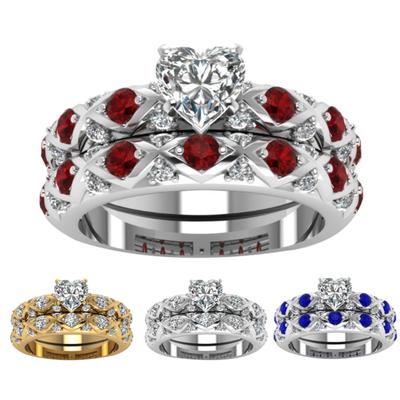 Luxury Women Cubic Zirconia Heart Rhombus Ring Wedding Engagement Jewelry Gift