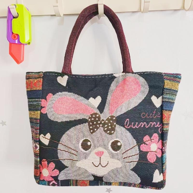 Canvas bag, women's large-capacity double-sided embroidered animal handbag, mommy bag, go shopping, handbag