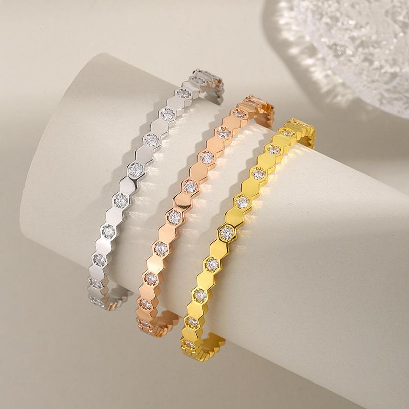 Luxury Geometric Zirconia Honeycomb Bracelet with Clasp In Three Colors