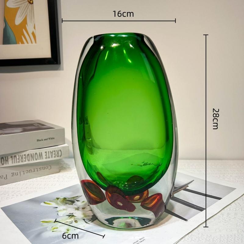 Green Vase Clear Fruit Tray Desktop Storage Container Flower Vase Double Color Transparent Terrarium Home Decoration Accessories