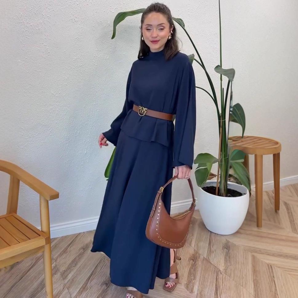 

2025 Autumn/Winter Casual Dubai Loose Pullover & Long Dress Set L
