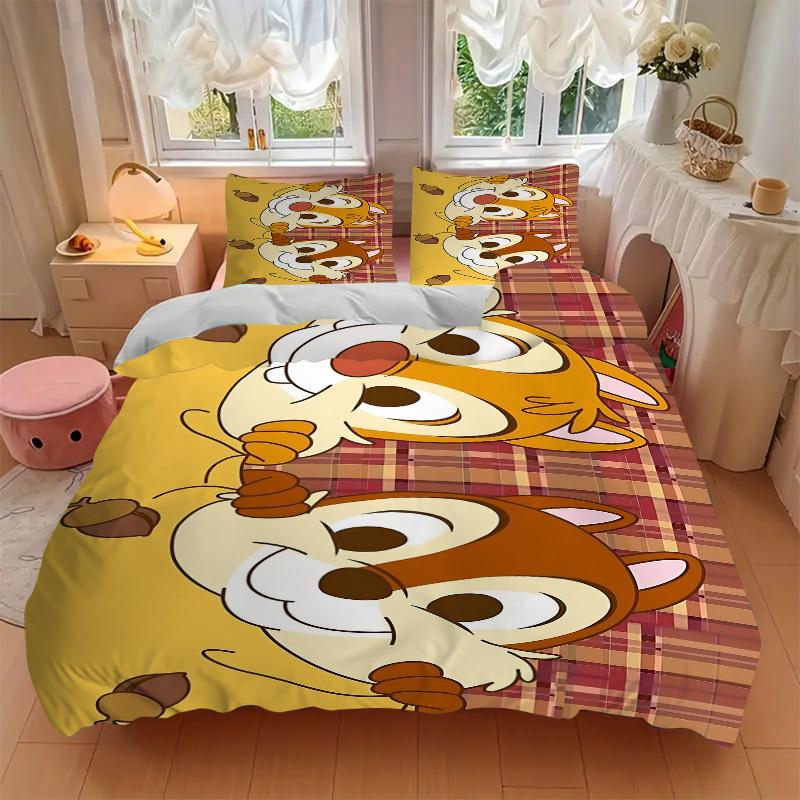 3pcs set Chip & Dale1pc of quilt cover+2pcs of pillowcase, no core, print bedding, All Seasons Bedroom Setting060