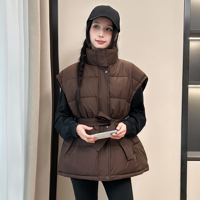 Taille coton vêtements gilet gilet femmes automne et hiver nouveau col montant ample mode manteau épaissi