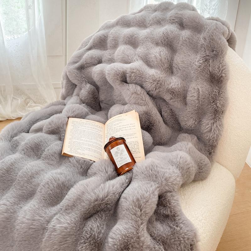 Luxury Double Layer Rabbit Fur Blanket Winter Thick Warm Fluffy Faux Fur Throws Blankets for Sofa Tie-Dye Soft Plush Bed Blanket