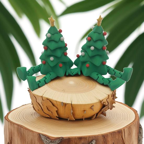 3D Printed Christmas Tree Ornament Desktop Tree Figurine with Flexible And Movable Joint for Relaxing Xmas Tabletop Decoration for Home Office Decor