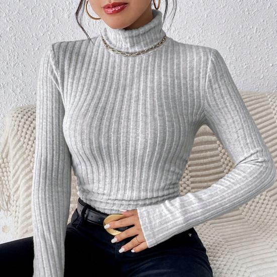 Women Knitting Tops Turtleneck Long Sleeve Solid Color Sweater Slim Fit Ribbed Bottom Tops Winter Knitwear