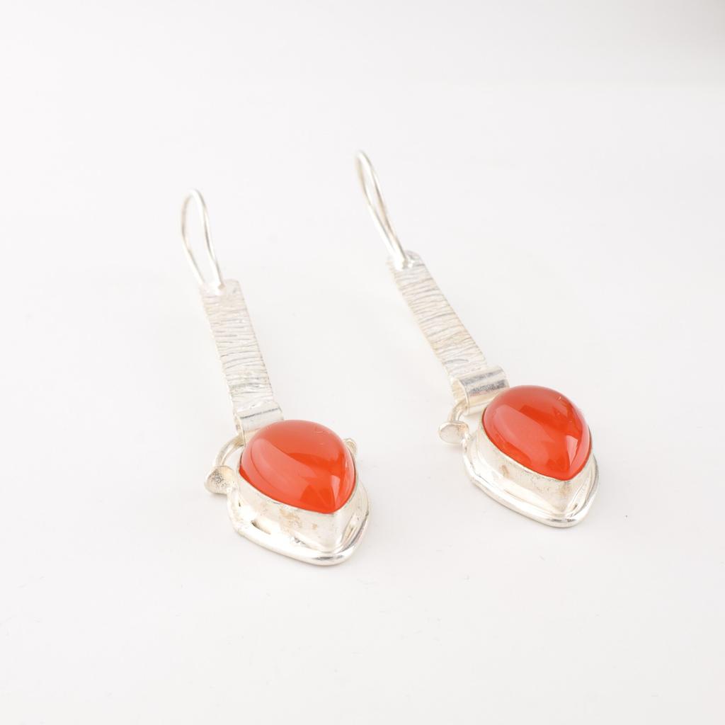 Carnelian Gemstone 925 Sterling Silver Jewelry Handmade Pear Shape Earrings 2.3" EE-166-19