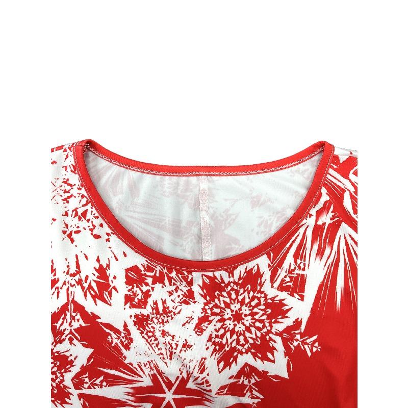 Women'S Christmas Snowflake Print Long Sleeve Dress - Red & White Winter Party Outfit, Formal Holiday Events