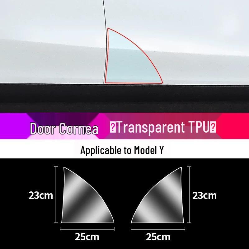 Tesla Model Y/3 Rear Door Refresh Triangle Splash Guard - TPU Transparent Bright Black Film